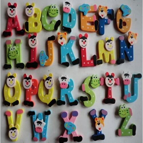 26pcs Letter Language Learning Toys Kids Wooden Cartoon Alphabet Magnets Child Early Preshcool Learning Educational Toy Игрушки