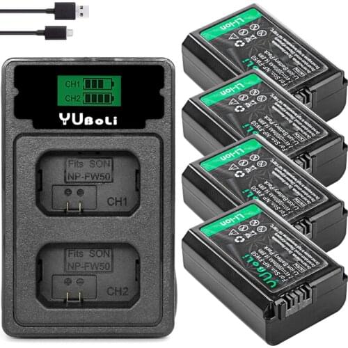 4pc 2000mAh NP-FW50 NP FW50 FW50 Camera battery + LCD Charger For Sony A6000 NEX-7 NEX-5N NEX-F3 NEX-5C Alpha 7R II bateria