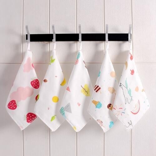 5 packs Saliva Towels Four-layer Baby Gauze Towel Pure Cotton Thin Section Newborn Childrens Cotton Gauze Handkerchief 25*25cm