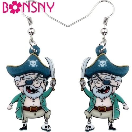 Bonsny Statement Acrylic Halloween Cartoon Old Pirate Earrings Drop Dangle Novelty Anime Jewelry For Women Girl Bijoux Statement