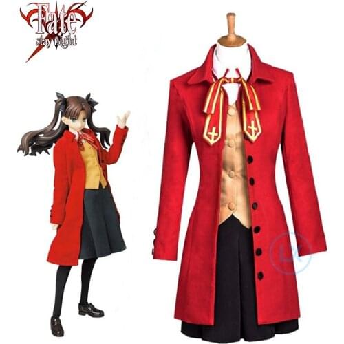Anime Fate Stay Night Cosplay Rin Tohsaka Costumes Halloween Costume for Women Trench Coat Vest Skirt Full Set Cosplay Costume