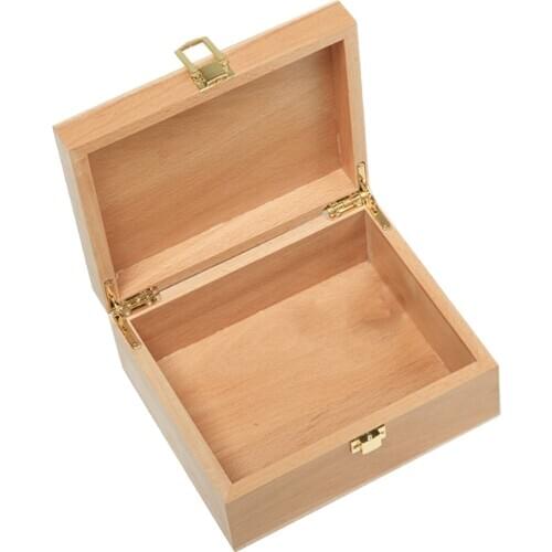 Large Rectangle Wooden Box Storage Plain Wood Jewelry Box Case With Lid Lock DIY Art Painting 19x16x8.5cm/7.48x6.30x3.35inch