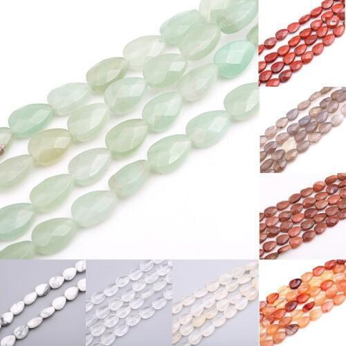 8*13mm Natural Stone Colorful Agate Tiger Eye Crystal Drop-shaped Section Loose Beads for Jewelry Make DIY Bracelet Necklace 15"