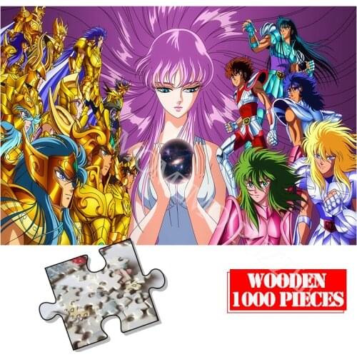 1000 Pieces Wooden Puzzles Anime Saint Seiya Cartoon Kids Adults Wood Jigsaw 1000 Pieces Customized DIY Assembling Puzzles Toys