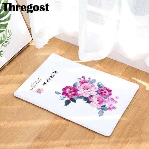 Flannel Floral Printed Indoor Room Door Mats Memory Foam Floor Rug Welcome Carpet Outdoor Kitchen Mat Anti-slip Hallway Carpet