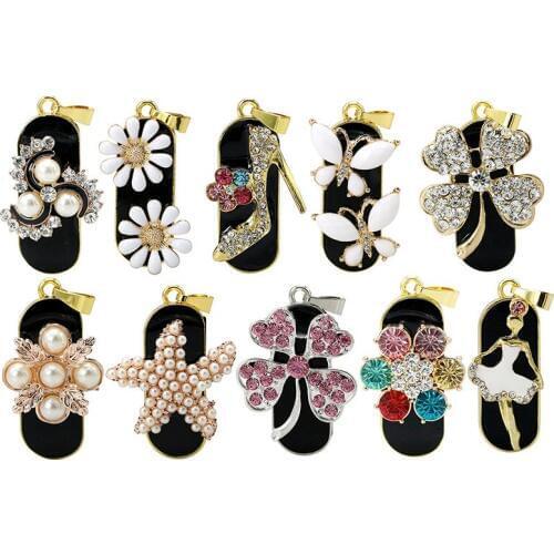 Full Capacity Girl Crystal Butterfly Pearl Flower Necklace USB Flash Drive Pen Drive 8GB 64GB Memory Stick Drive Stars Pendrive