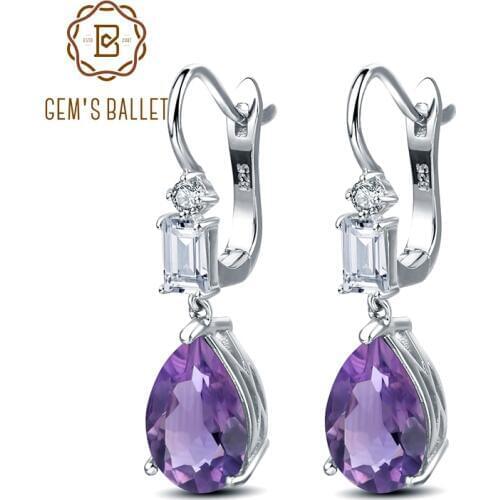 GEMS BALLET 8.14Ct Natural Amethyst Gemstone Earrings 925 Sterling Silver Drop Earrings for Women Wedding Fine Jewelry