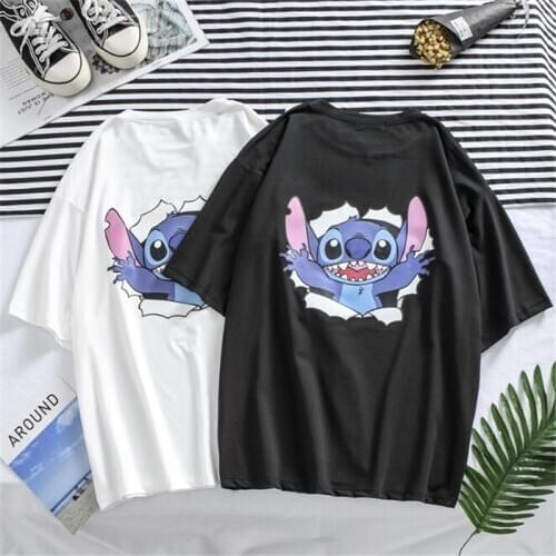 Harajuku Tshirts Lilo Stitch Print Short-sleeved Mens T-shirt Summer Cartoon Kawaii Women Tee Tops Casual Gothic Unisex T-Shirt