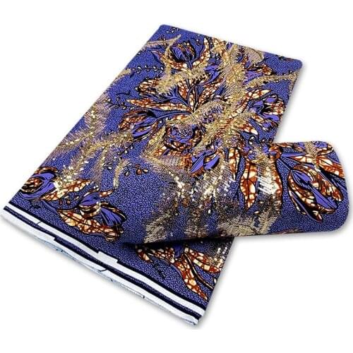 African Wax Print Cotton Fabric 6yards Best Quality Ankara Wax Printed Fabric with Sequins for Sewing Party
