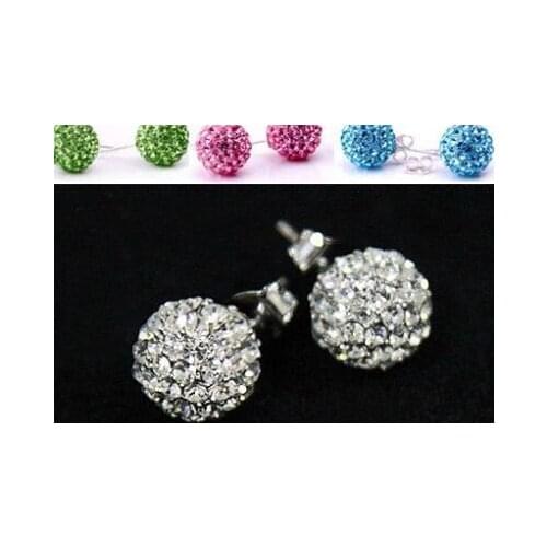 Hr34t 10mm mix whtie black blue 15 random color Crystal Beads Silver Plated Earrings Studs Jewelry