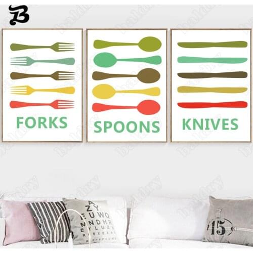 Canvas Painting for Living Room Table Knife Fork Spoon Tableware Wall Art Posters and Prints Kitchen Dining Room Home Decoration