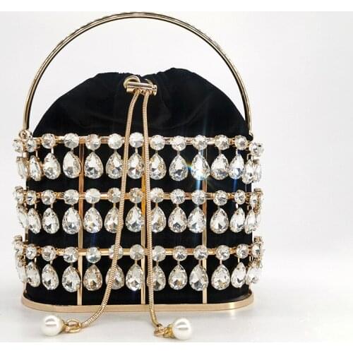 Shiny Crystal Diamonds Basket Evening Clutch Bags Women Luxury Rhinestone Handmade Cage Hollow Out Handbag Ladies Party Purses