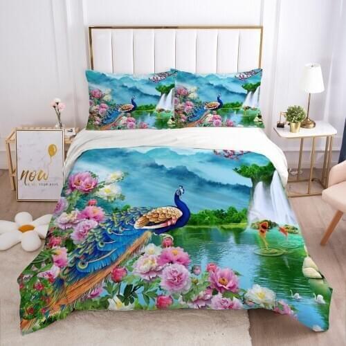 3D Bedding Set Duvet Cover Sets Blue Quilt Covers Comforter Case Pillowcases Bed Linen King Queen Animal Peacock Home textile