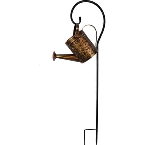 Wrought Iron Hollow Out Lamp Metal Solar Powered Watering Can Kettle Sprinkles Fairy LED Lights String Garden Lawn Decor