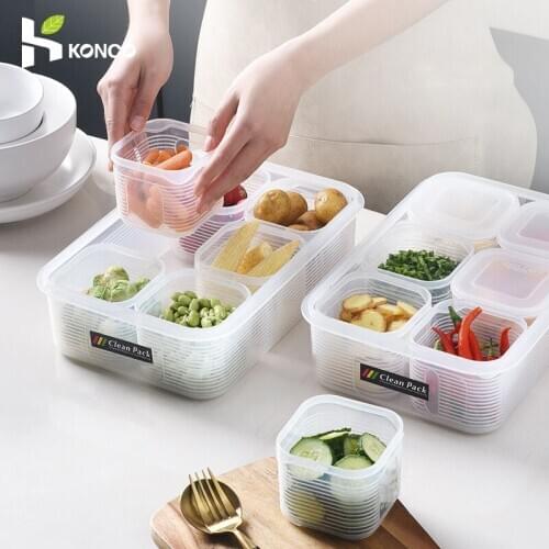 Kitchen Ginger Garlic Storage Box Refrigerator Fridge Transparent Fruit Storage Box Fresh Keeping Container With Lid Organizer