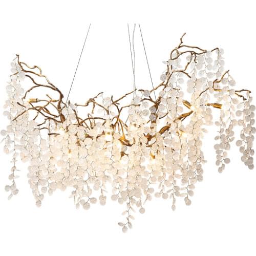 Phube Lighting Large Artistic Copper Branches Chandeliers Light Glass tree Leaves Chandelier Lustre Villa Chandelier Lighting