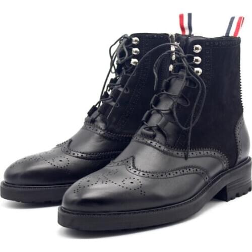 New winter casual men ankle boots men shoes nubuck leather mens boots black carved lace up mens boots