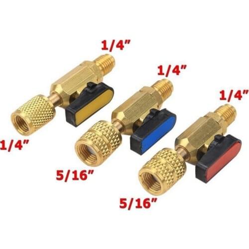 3pcs Set R410A R22 Refrigerant Valve AC Charging Hoses Brass Straight Ball Valves for Refrigeration Manifold Gauges