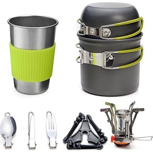 Outdoor Coying Utensils Set 1-2 People Camping Stove Pot Set Combination Portable Picnic Tableware Pots and Pans Cookware Set