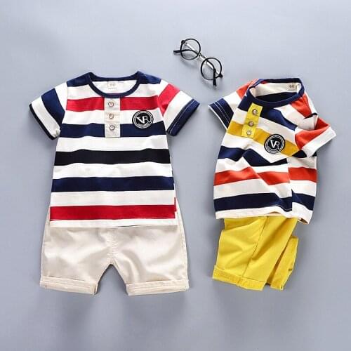 New Infant Boy Summer Fashion Clothing Set Baby Girls Stripe Short-sleeved T-shirt+Shorts 2-Piece Suits Toddler Kids Clothes