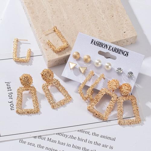 New Fashion Womens Earrings Set Statement Earrings For Women Vintage Geometric Gold Earrings 2021 Geometric kolczyki Jewelry