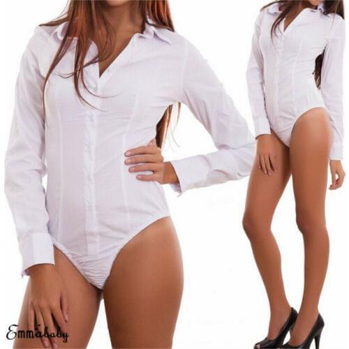 New Women Sexy Shirt Bodysuits Summer Long Sleeve Solid Thongs Bodysuits Home Party Lady Chic Fitness Slim Bodysuit Ropa Femme