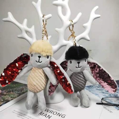20cm New Cute Upscale Stylish Sequined long-eared rabbit plush soft doll pretty pendant Keychain christmase birthday gift