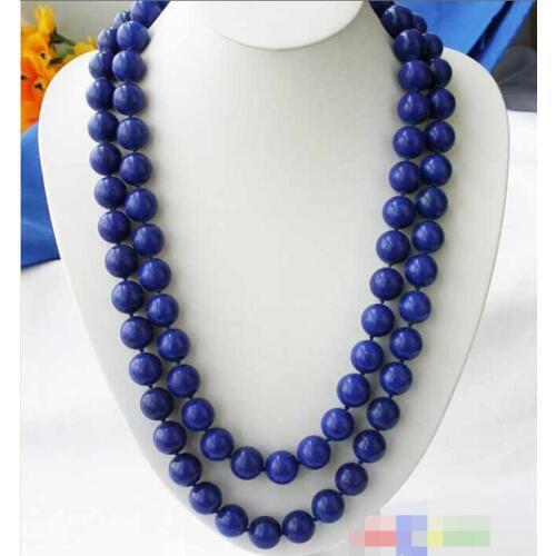 Charming LONG 48" 12mm naturel blue lapis lazuli bead necklace