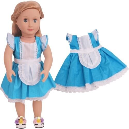 18 inch Girls doll dress American newborn Cute blue dress maid costume Baby toys clothes fit 43 cm baby dolls c782