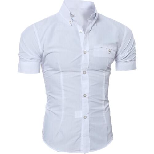 Fashion Men Solid Color Buttons Down Shirt Short Sleeve Slim Fit Lapel Tops new