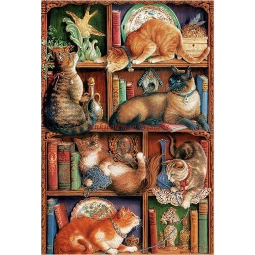 Needlework for embroidery DIY DMC High Quality - Counted Cross Stitch Kits 14 ct Oil painting - Feline Bookcase