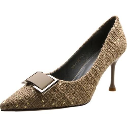 Fashion Buckle Office Thin High Heel Women Sweet Sexy Pointed Toe Pumps Ladies Spring Party Shoes Zapatos De Mujer Tacon