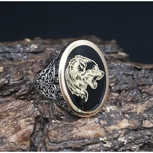 Unique New Original Hot Sale Rings Antique Wild Gray Wolf Biker 925 Silver Men Ring Male Boho Vintage Fine Jewelry Accessorie