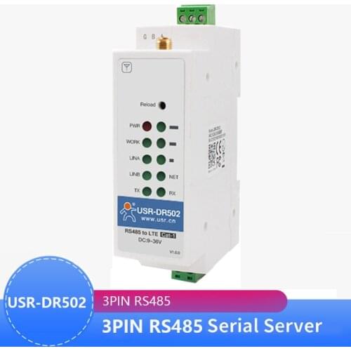 USR-DR502-E din-rail 4g lte cat 1 modem 9-36v wide range support rs485 serial port built-in 35mm noise rail seat cost-effective