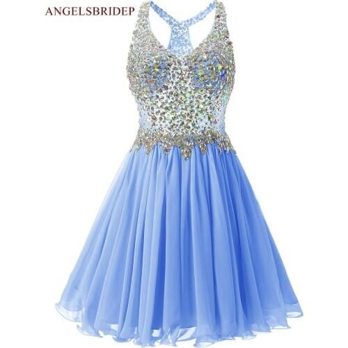 Vintage V-Neck Mini Homecoming Dresses Abendkleid Formal Chiffon Sparking Crystal Special Occasion Graduation Dresses Party Gown