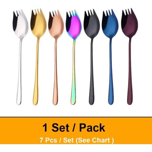 Forks And Spoon Set 7/14/28/42 PCS Multicolor Metal Steel Salad Spoon Fruit Forks Serving Spoon Set Unique Spoons Food picks