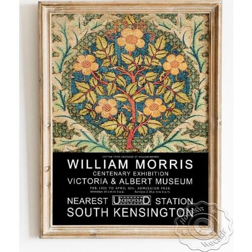 William Morris Exhibition Museum Vintage Art Poster, Helianthus Tuberosus Fabrics Canvas Painting, Flowers Pattern Home Decor