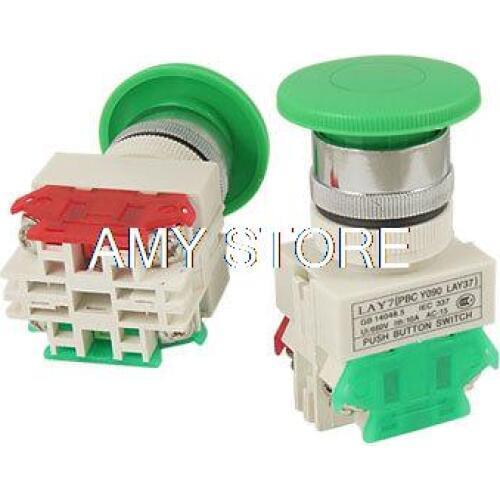 Green Sign Ignition Momentary Mushroom Push Button Switch Non Lock 1 NO 1 NC