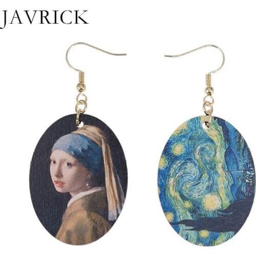 Johannes Vermeer Oil Painting Art Girls Natural Wood Earrings Fashion Jewelry Dangle Earring Jewelry Women Ear Jewelry Gift