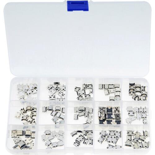 150PCS/BOX 15 Models Each 10PCS Micro Female USB Connector Usb Jack Socket Female For MP 3 4 5 Other Mobile Accessories