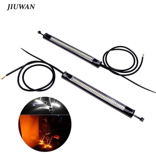 2 Pcs Universal Motorcycle Turn Signal Light DRL Amber White Flasher Ring Fork Strip Lamp Flashing Blinker For Honda Suzuki