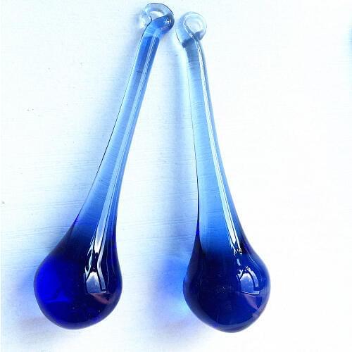 Free Hooks 20pcs/lot 20*80mm Blue Home Decor Crystal glass Lighting Raindrop Crystal Chandelier Hanging Pendant Bar & Home Deco