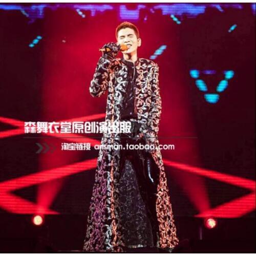 2020 fashion male singer DJ nightclub bar guest totem embroidery long umbrella coat costume