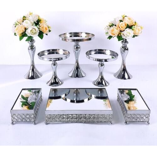 4-11pcs Silver Metal Cake Stand Round Wedding Birthday Party Dessert Cupcake Pedestal Display Plate Home Decor