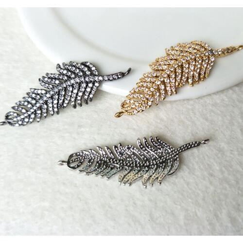 5Pcs CZ crystal feather Connector Charm,CZ zircon Micro pave Turkish Style Pendant,Jewelry Finding DIY necklace making P600