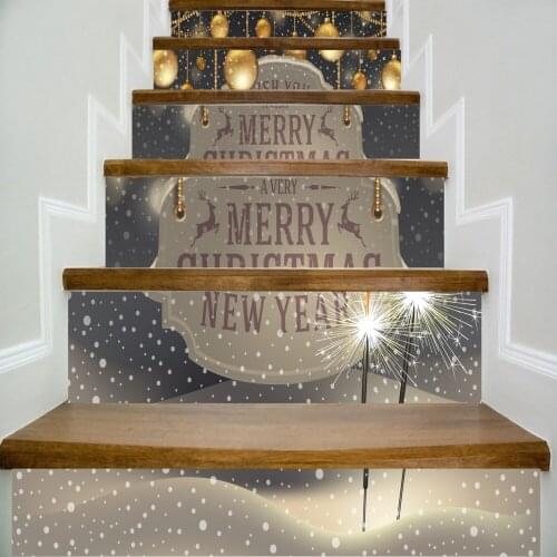 6pcs/set 18cm x 100cm Golden Ball Fireworks Merry Christmas Quotes Stair Sticker Art Poster LTT085