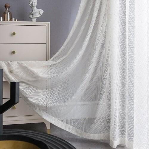 White Modern Minimalist Tulle Geometric Pattern Translucent Curtains For Bedroom And Living Room All-match Curtains #40