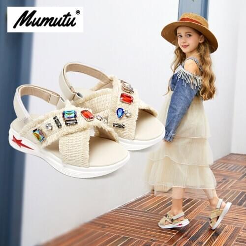 Odorless soft standard size children like summer shoes girls breathable anti-wear casual rhinestone light scandal MM1981