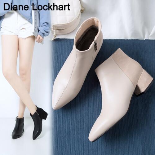 Ankle boots for women low heel Short Boot Pointed Toe Chunky Heels Womens shoes Female Chelsea boots 2020 Autumn Winter 31 32