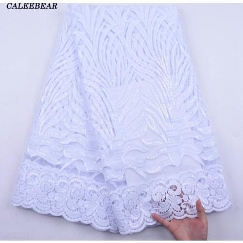 Pure White African Net Lace Fabric 2021 High Quality Sequins French Mesh Milk Silk Lace Fabric For Wedding Party Dress Sew S2158